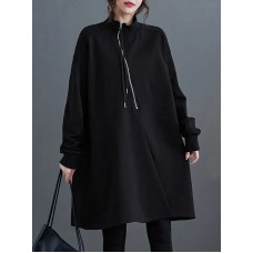 Asymmetric Split-Joint Zipper A-Line Long Sleeves Mock Neck Sweatershirt Mini Dresses