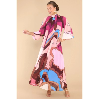 Can You Imagine Berry Multi Print Maxi Dress