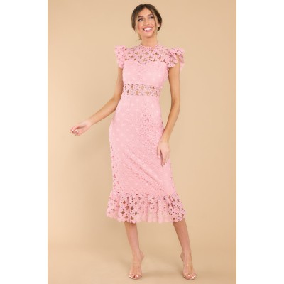 Love's High Hopes Blush Pink Crochet Midi Dress