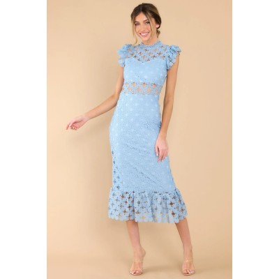 Love's High Hopes Sky Blue Crochet Midi Dress