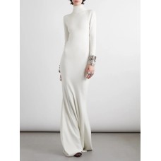 Long Sleeves Skinny Solid Color High Neck Maxi Dresses