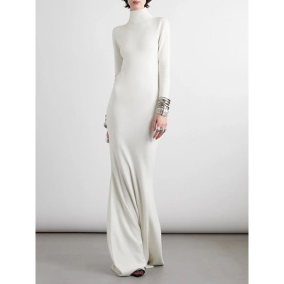 Long Sleeves Skinny Solid Color High Neck Maxi Dresses