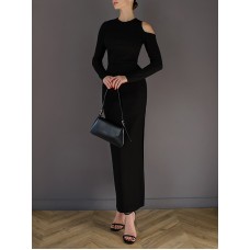 Solid Color Split-Joint Split-side Long Sleeves Skinny Cold shoulder Maxi Dresses Evening Dresses
