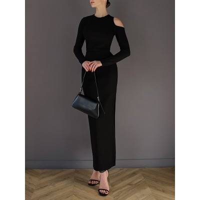 Solid Color Split-Joint Split-side Long Sleeves Skinny Cold shoulder Maxi Dresses Evening Dresses