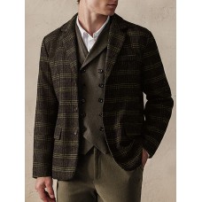 Vintage Plaid Wool Blend Blazer Jacket