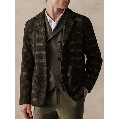 Vintage Plaid Wool Blend Blazer Jacket