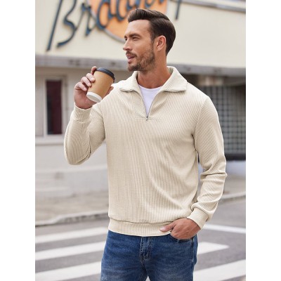 Casual Corduroy Polo Collar Pullover