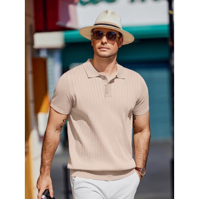 Casual Ribbed Knitted Polo Shirt
