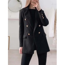 Blazer Women Traf Fashion Metal Double Breasted Woollen Blazers Coat Vintage Long Sleeve Female Outerwear Chic Tops