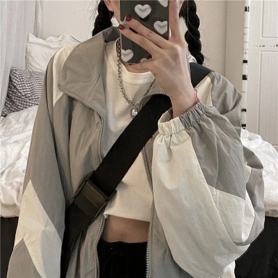 Vintage Women's Windbreaker Jackets Harajuku Oversized Streetwear Trench Coats Couple Clothes Korean Fashion Top Sun-proof